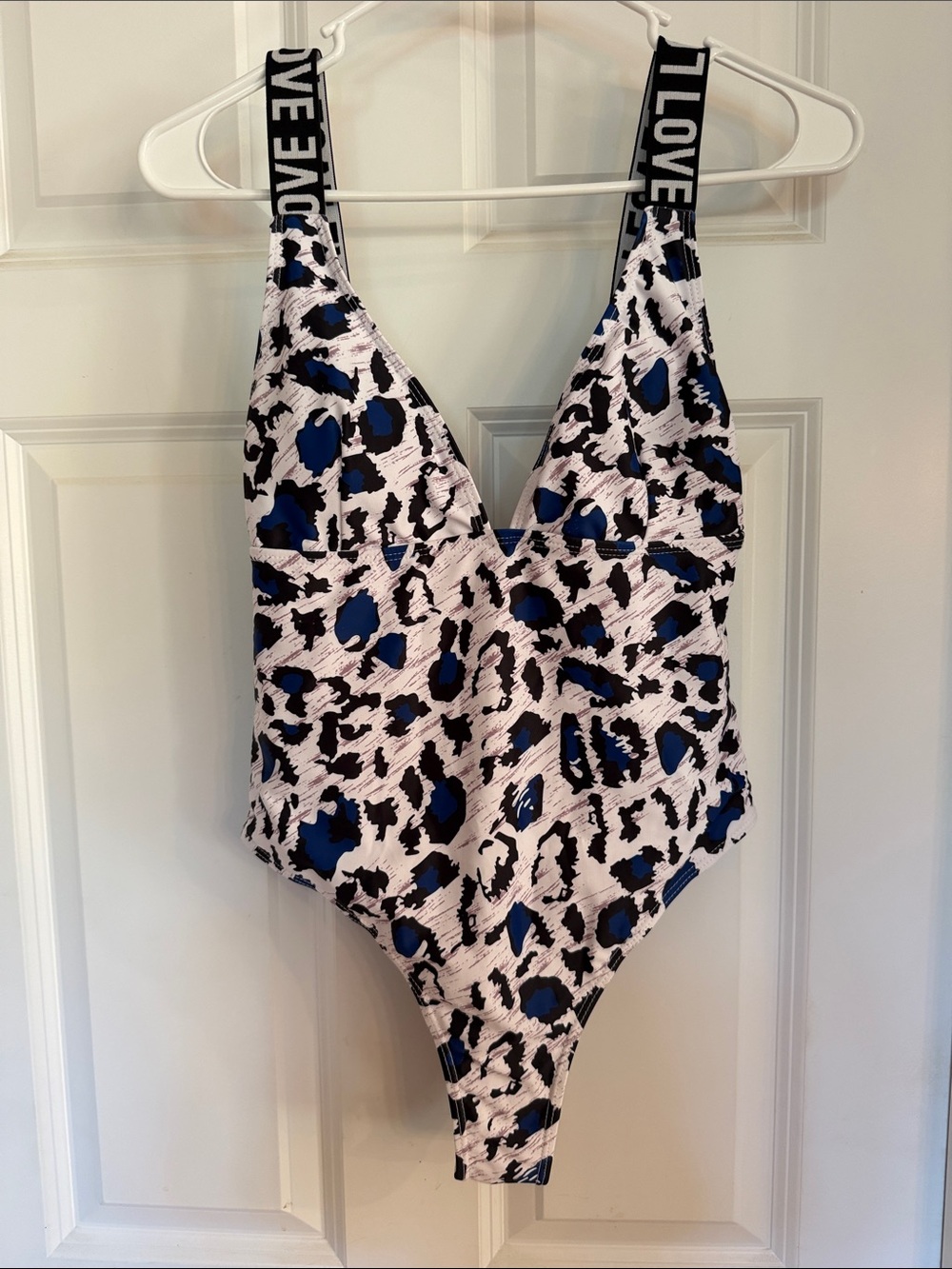 SHEIN White and Blue Animal Print One-Piece Swimsuit
